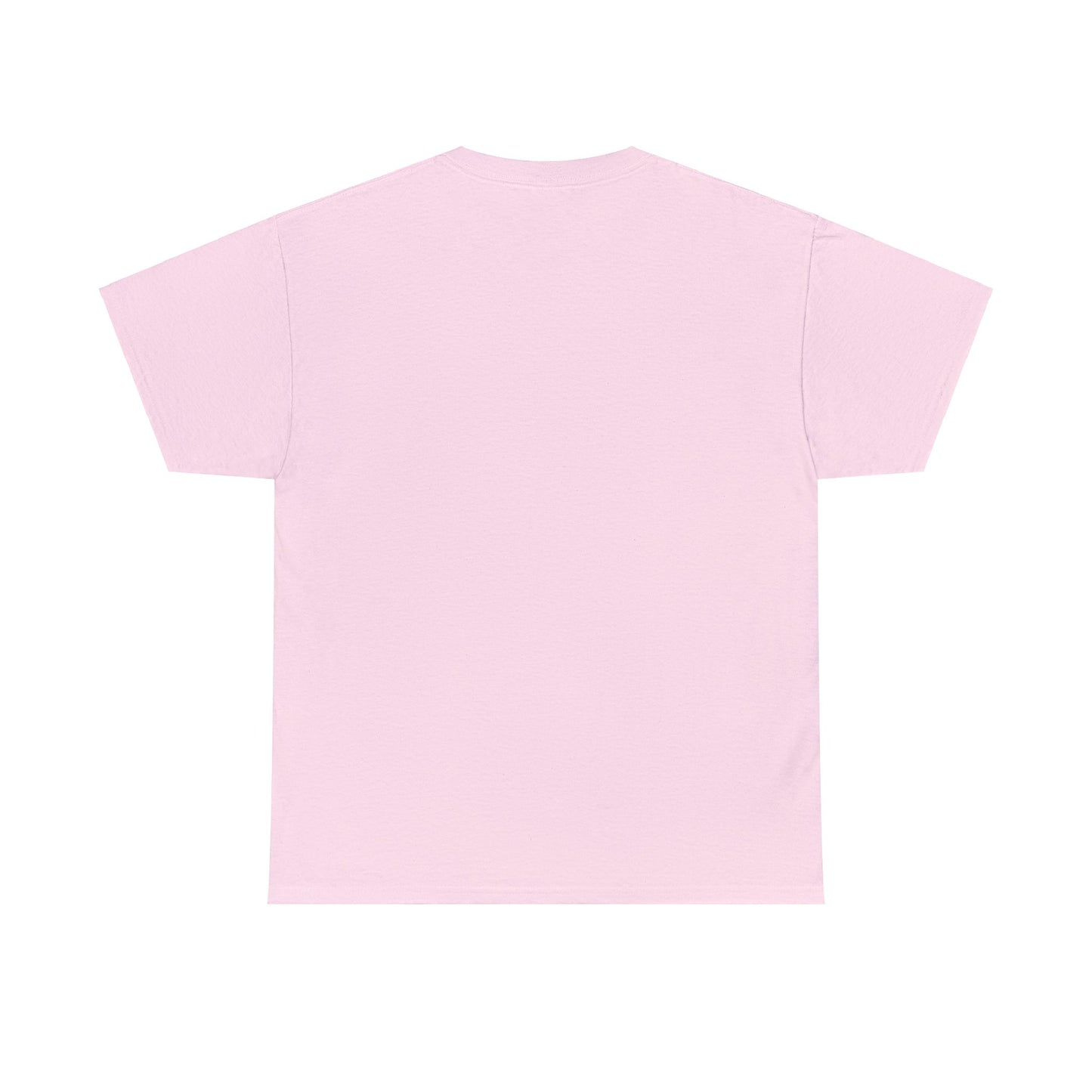 Unisex Heavy Cotton Tee - I'M NOT A MORNING PERSON; BUT MY DOG IS AN EARLY RISER, featuring a plain pink design made from 100% cotton, displayed with short sleeves and an eco-friendly style, viewed from the back.