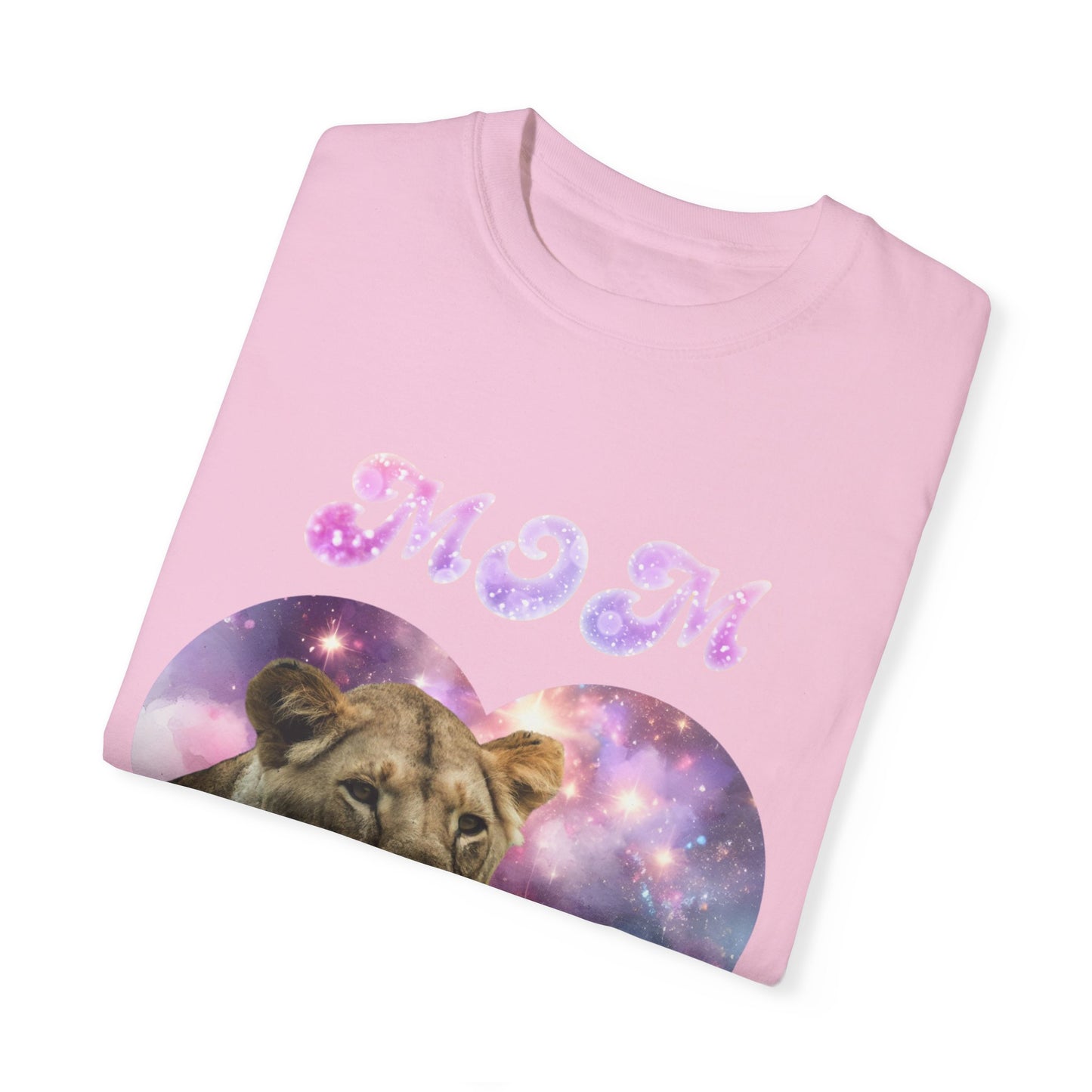 Indulge in unparalleled comfort with the Unisex Comfort Colors 1717 Garment-Dye T-shirt, "Heart of the Cosmos: Mom's Lioness Legacy." This stylish pink t-shirt showcases "MOM" in sparkling letters above a regal lioness set against a cosmic backdrop. Crafted from 100% ring-spun cotton, it exemplifies the exceptional quality synonymous with Comfort Colors.