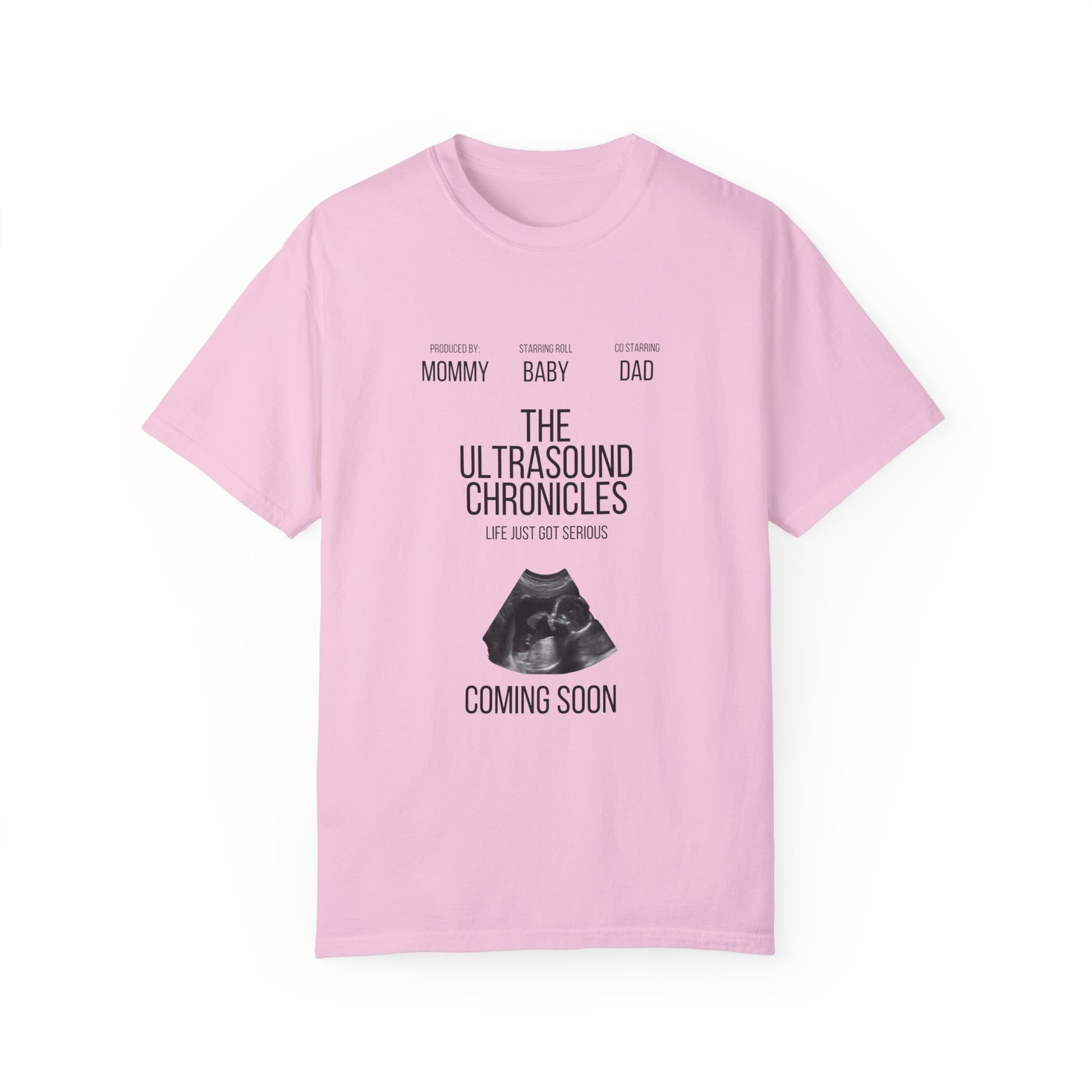 Indulge in unparalleled comfort with the Stylish Comfort Unisex Comfort Colors 1717 Garment-Dye T-shirt, featuring "The Ultrasound Chronicles" design. This pink, ring-spun cotton masterpiece showcases an ultrasound image by Mommy, starring Baby and co-starring Dad. Stay tuned for its upcoming release—all fans of the Comfort Colors 1717 collection won't want to miss it!