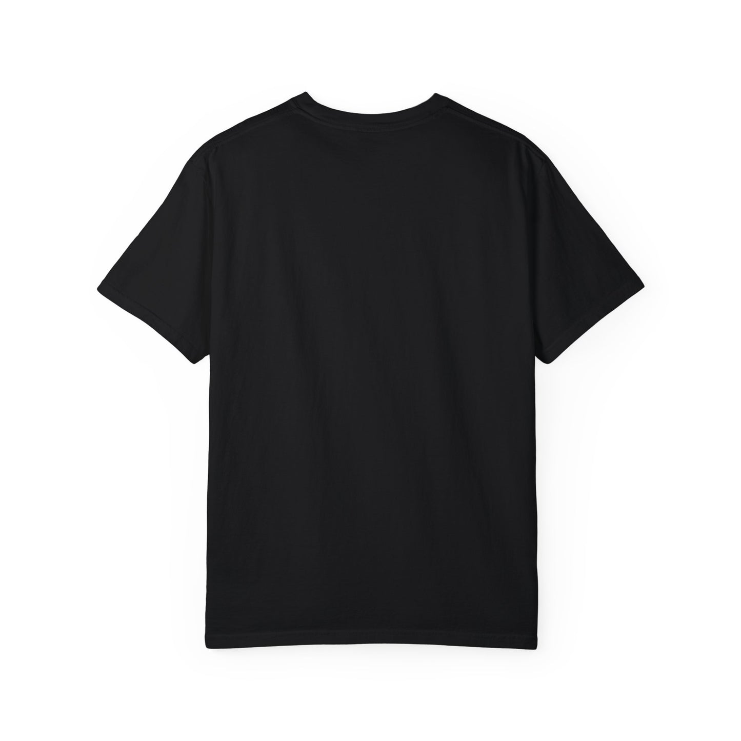 The "Stylish Comfort with Unisex Comfort Colors 1717 Garment-Dyed T-Shirt - mom just a little above queen" is showcased in plain black, crafted from soft ring-spun cotton, against a white background.