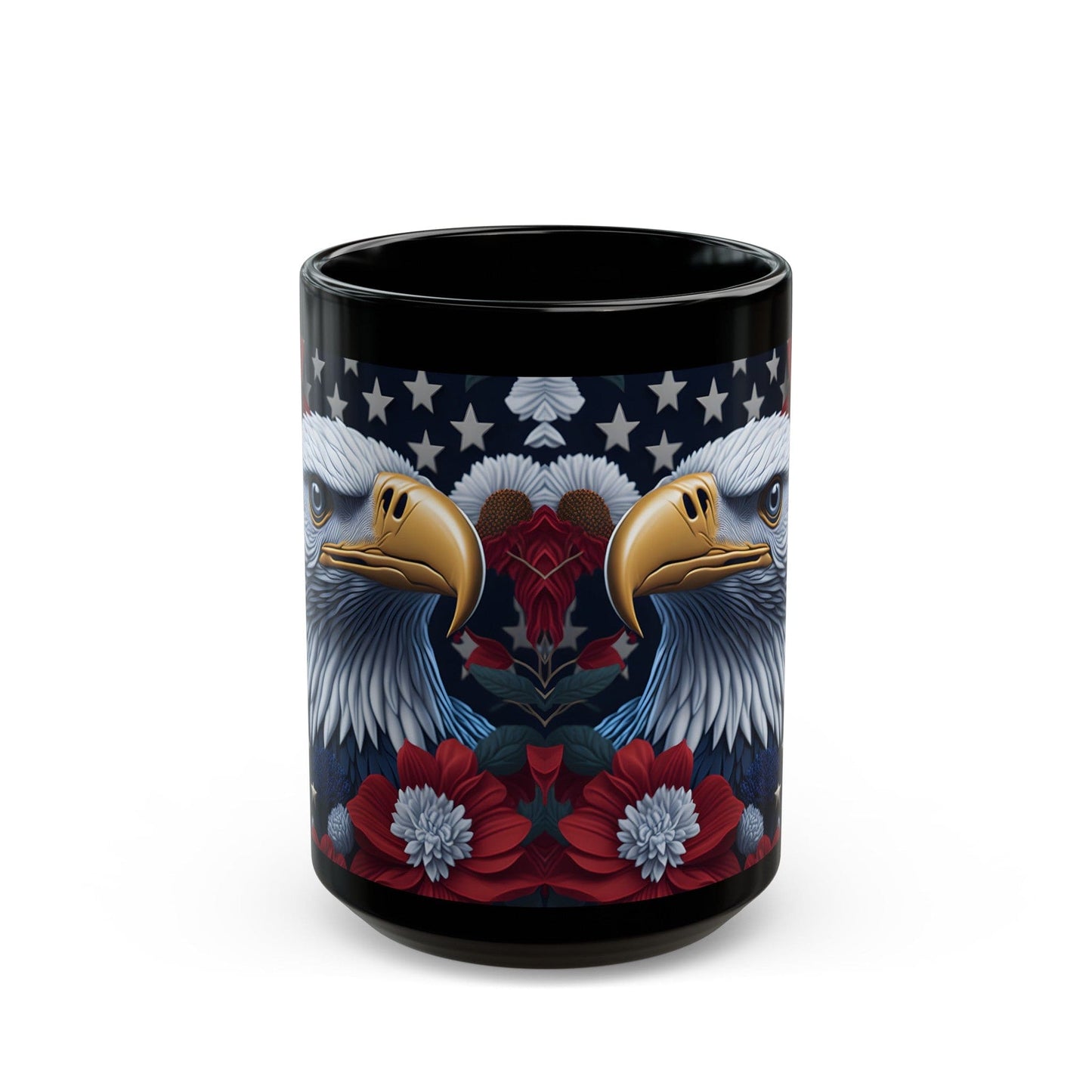 Black Mug (11oz, 15oz)- Black Ceramic coffee Mug with American Eagle Design