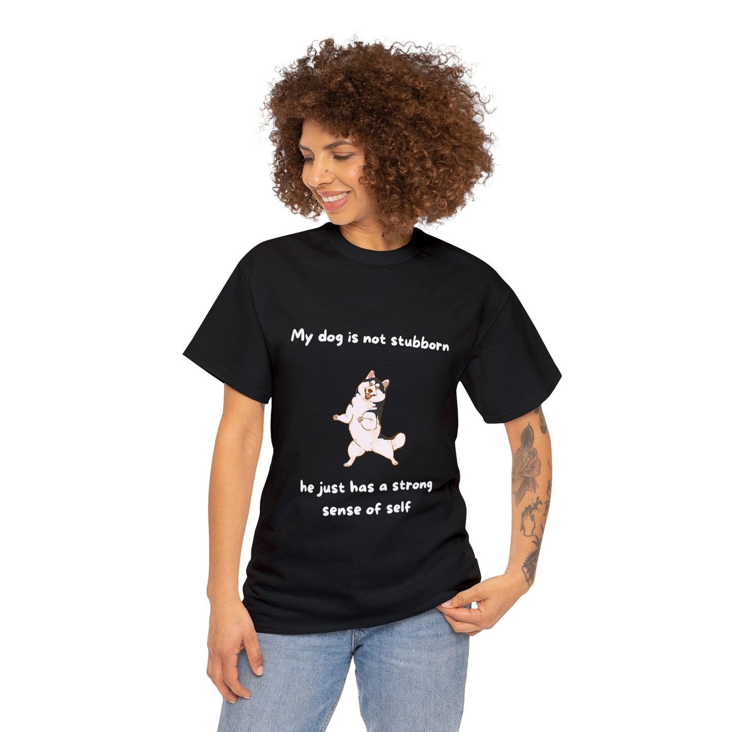 Unisex Heavy Cotton Tee - MY DOGS NOT STUBBORN- HUSKEY