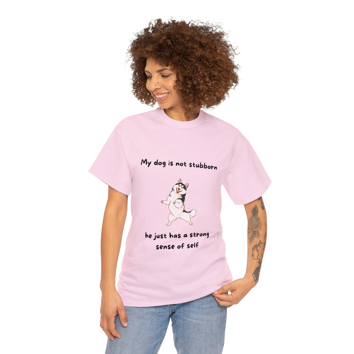 Unisex Heavy Cotton Tee - MY DOGS NOT STUBBORN- HUSKEY