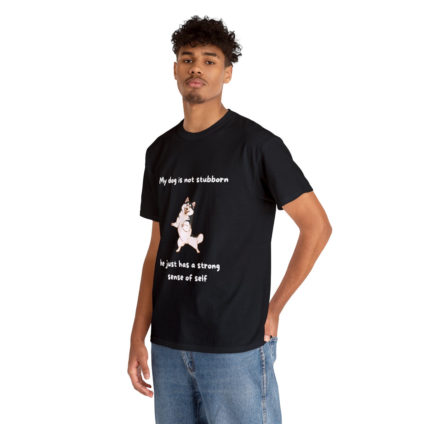 Unisex Heavy Cotton Tee - MY DOGS NOT STUBBORN- HUSKEY