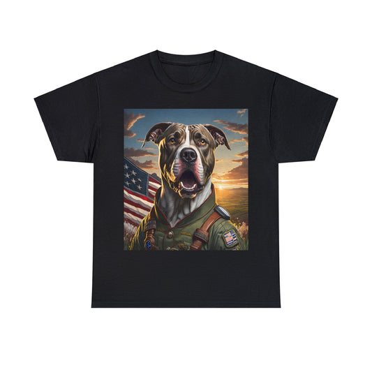 Unisex Heavy Cotton Tee- American Flag Dog Soldier