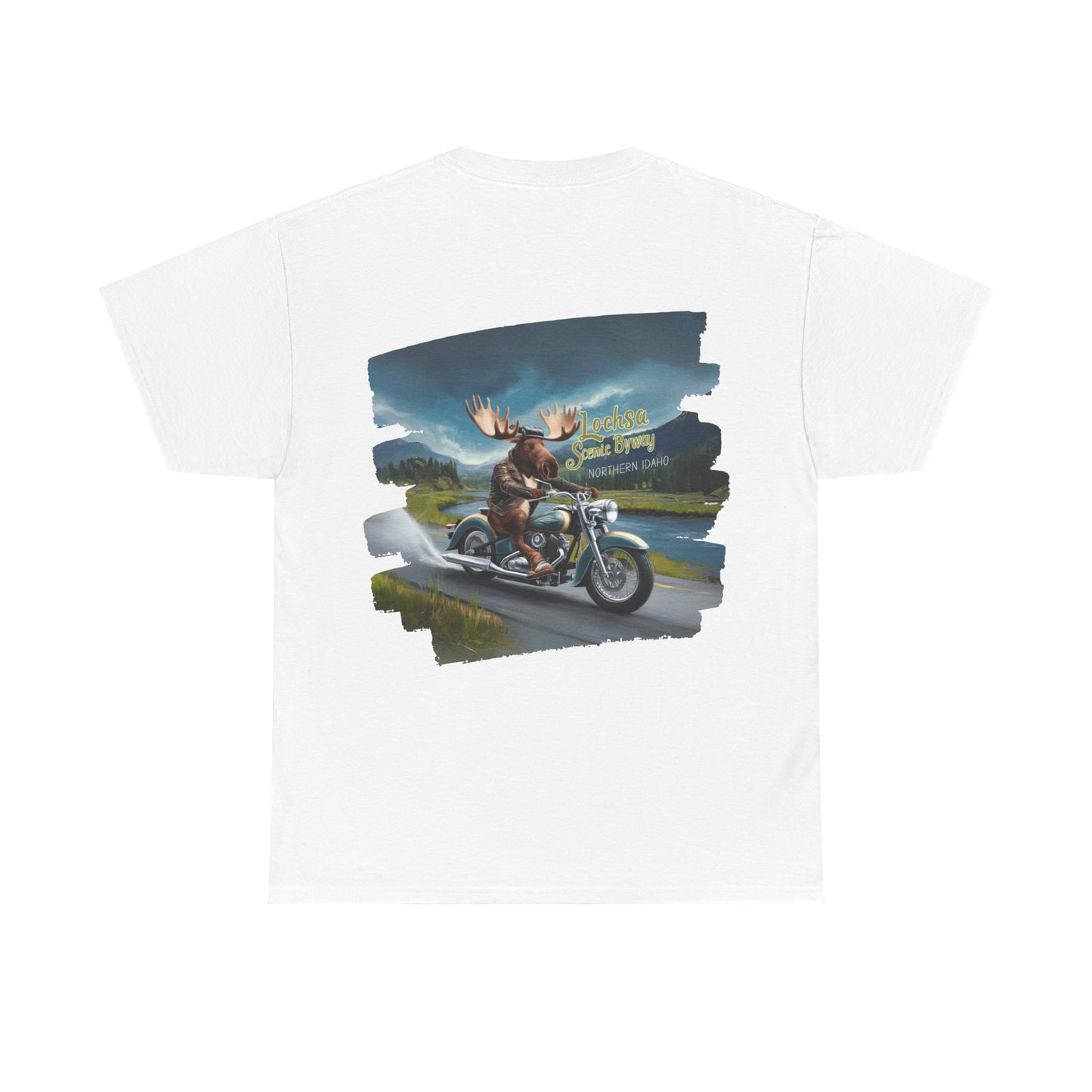 Unisex Heavy Cotton Tee -  LOCHSA BYWAY IDAHO BIKER MOOSE