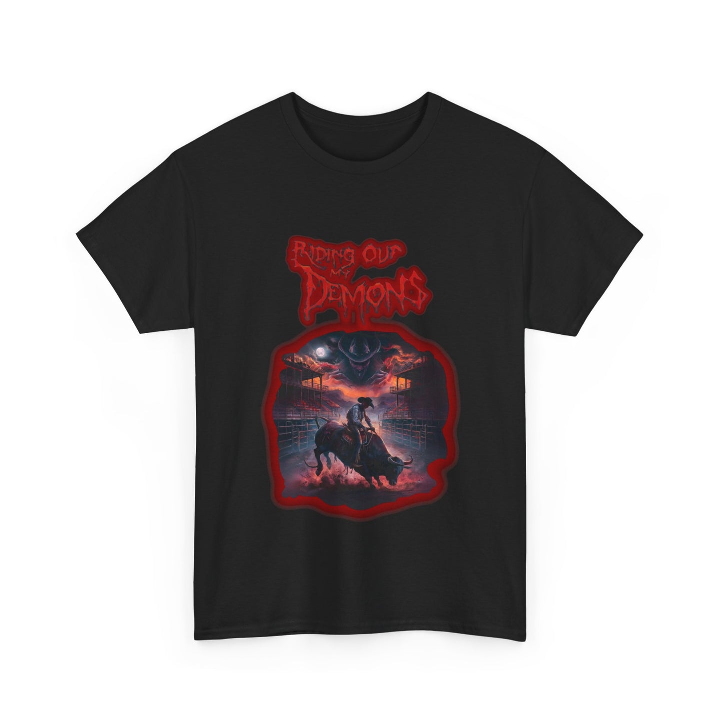 Unisex Heavy Cotton Tee -  RIDING OUT MY DEMONS BULL RIDER