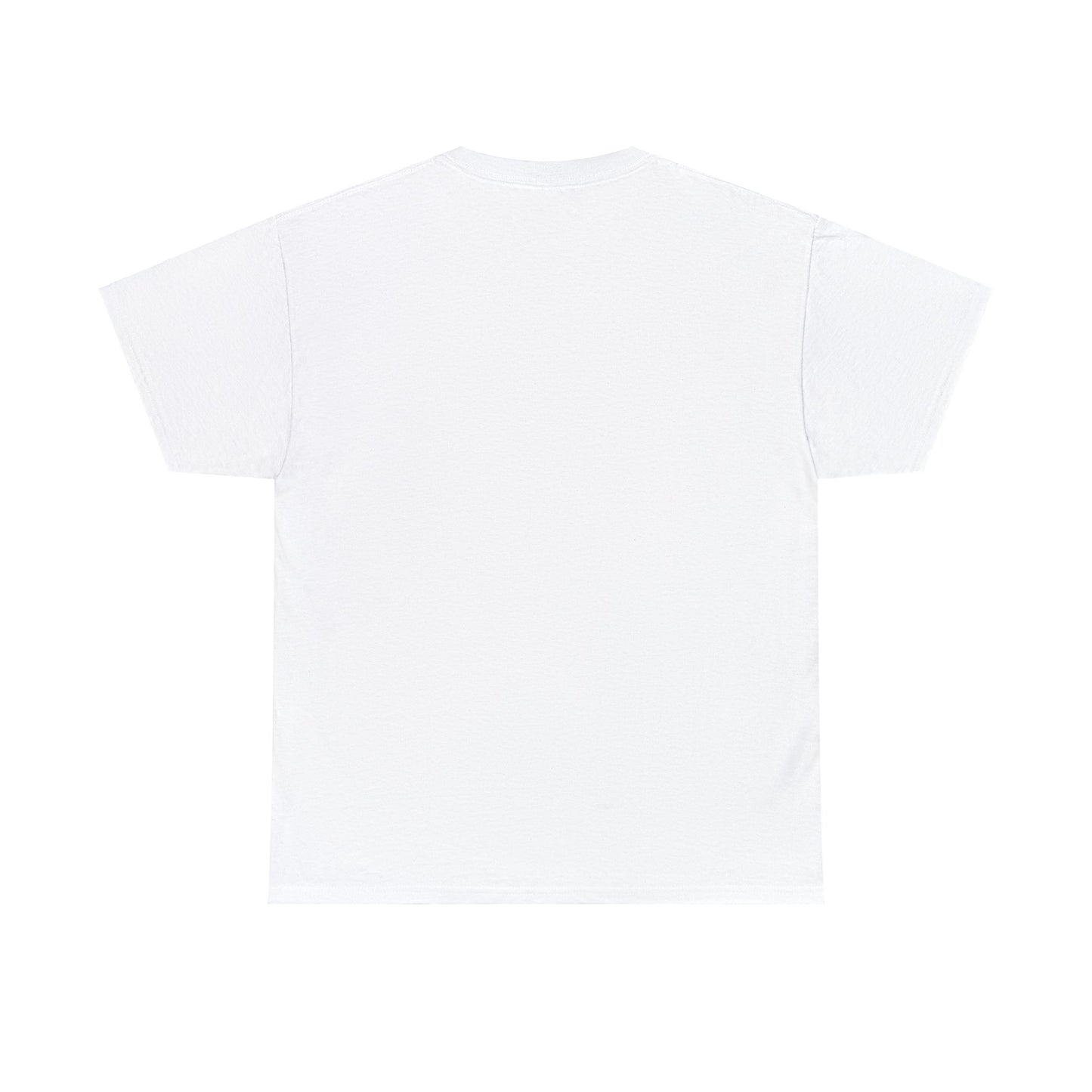 Product Name: Unisex Heavy Cotton Tee - I'M NOT A MORNING PERSON; BUT MY DOG IS AN EARLY RISER. This white T-shirt is displayed flat, showcasing the back view. It features short sleeves and a round neckline, crafted from 100% cotton for a classic fit that ensures both comfort and style.