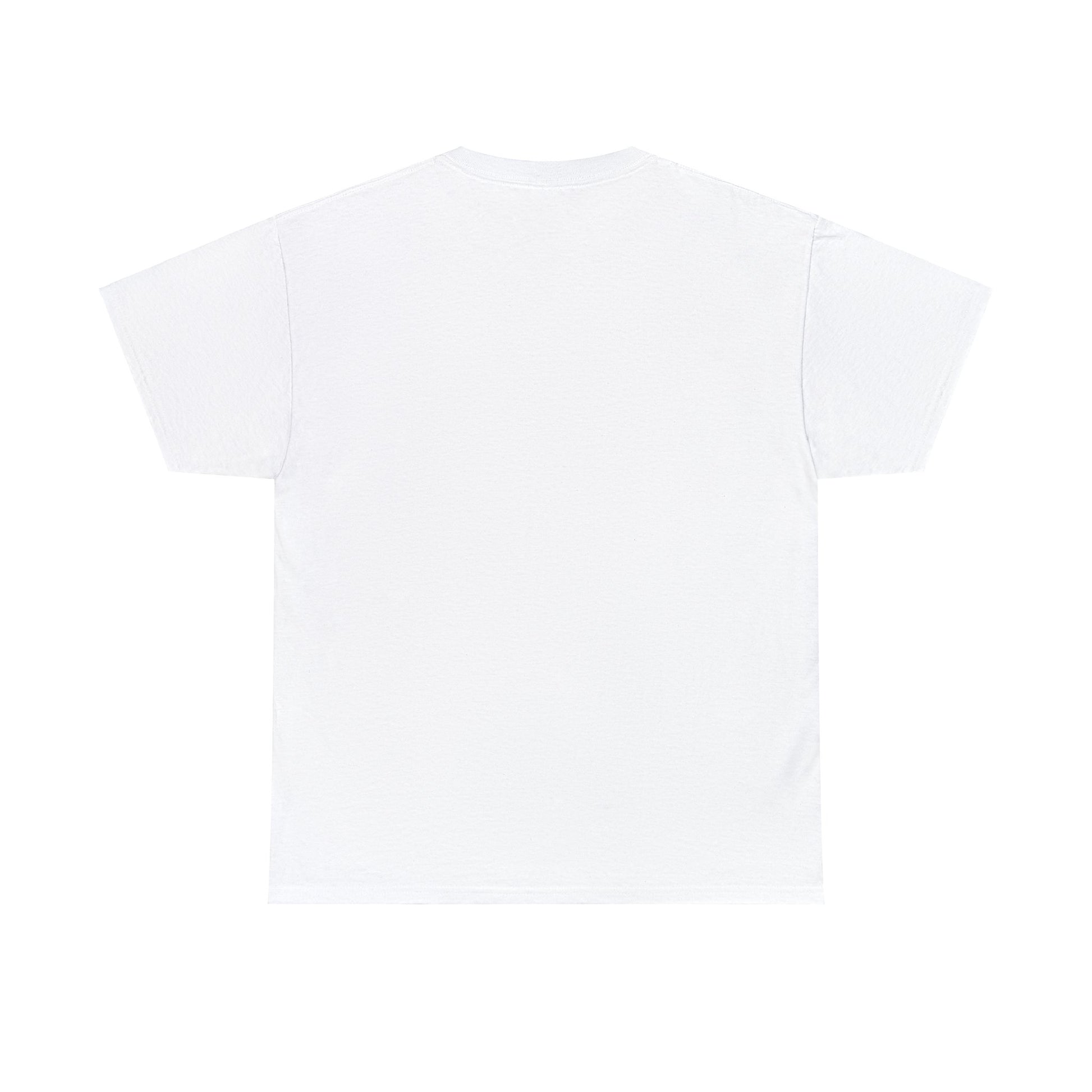 Product Name: Unisex Heavy Cotton Tee - I'M NOT A MORNING PERSON; BUT MY DOG IS AN EARLY RISER. This white T-shirt is displayed flat, showcasing the back view. It features short sleeves and a round neckline, crafted from 100% cotton for a classic fit that ensures both comfort and style.