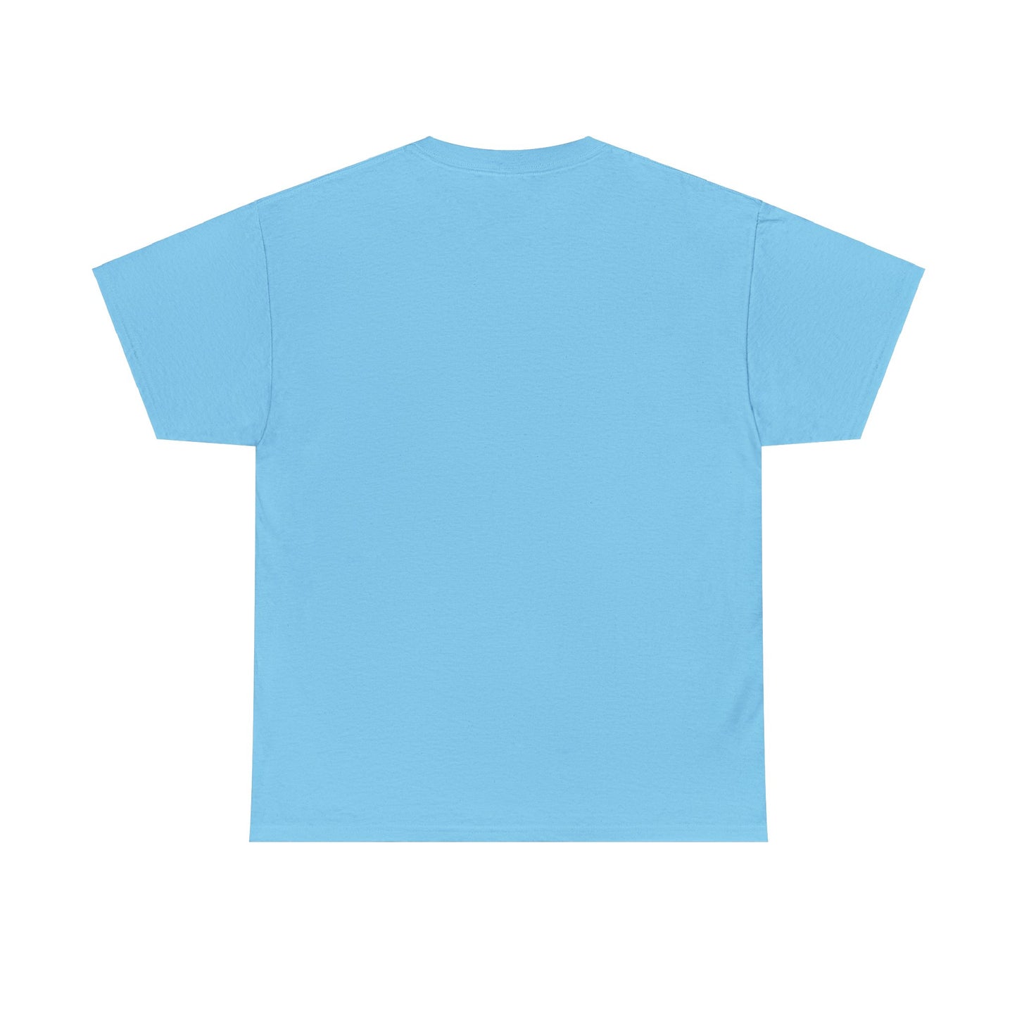 Back view of a Unisex Heavy Cotton T-shirt in light blue, featuring the "Don't Judge Me Elf" design, displayed on a white background.