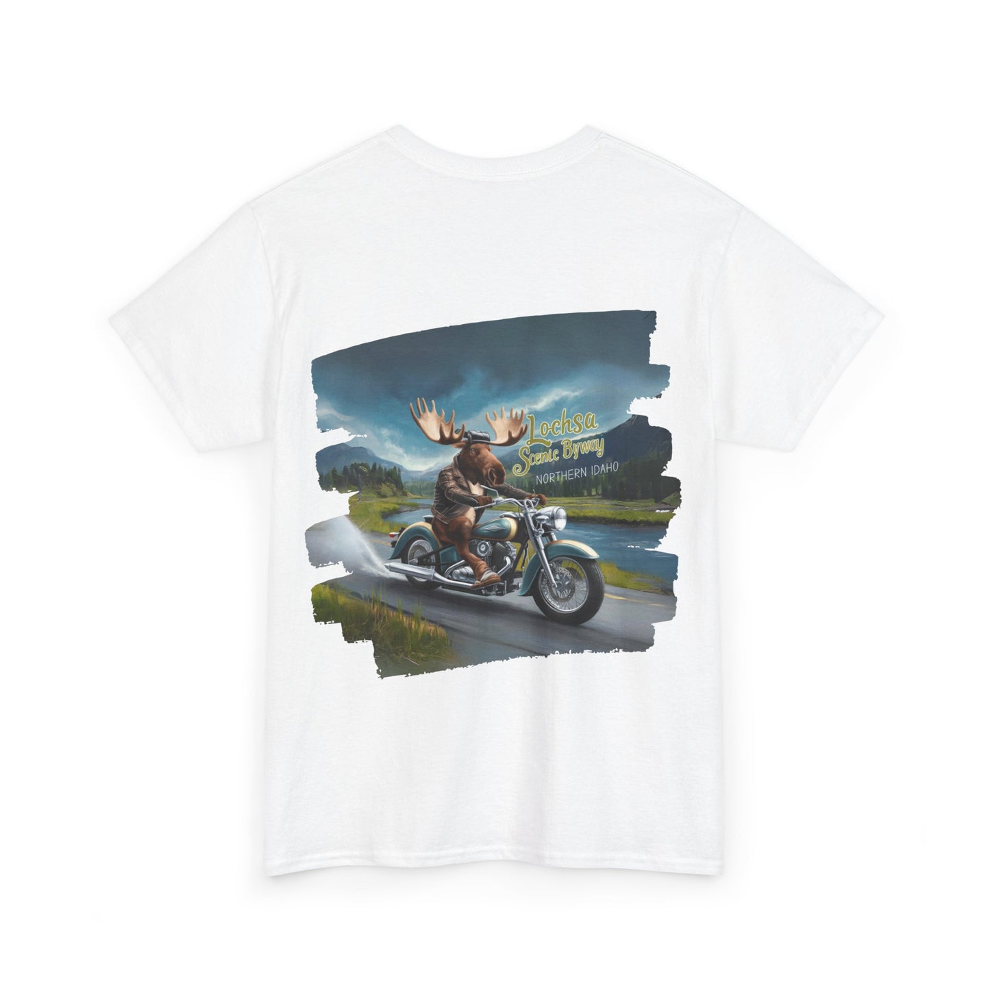 Unisex Heavy Cotton Tee -  LOCHSA BYWAY IDAHO BIKER MOOSE