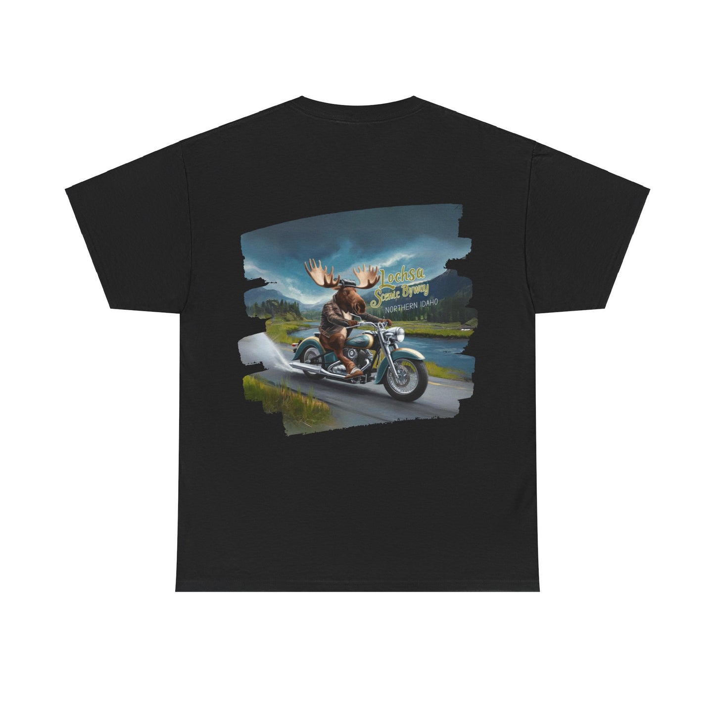 Unisex Heavy Cotton Tee -  LOCHSA BYWAY IDAHO BIKER MOOSE