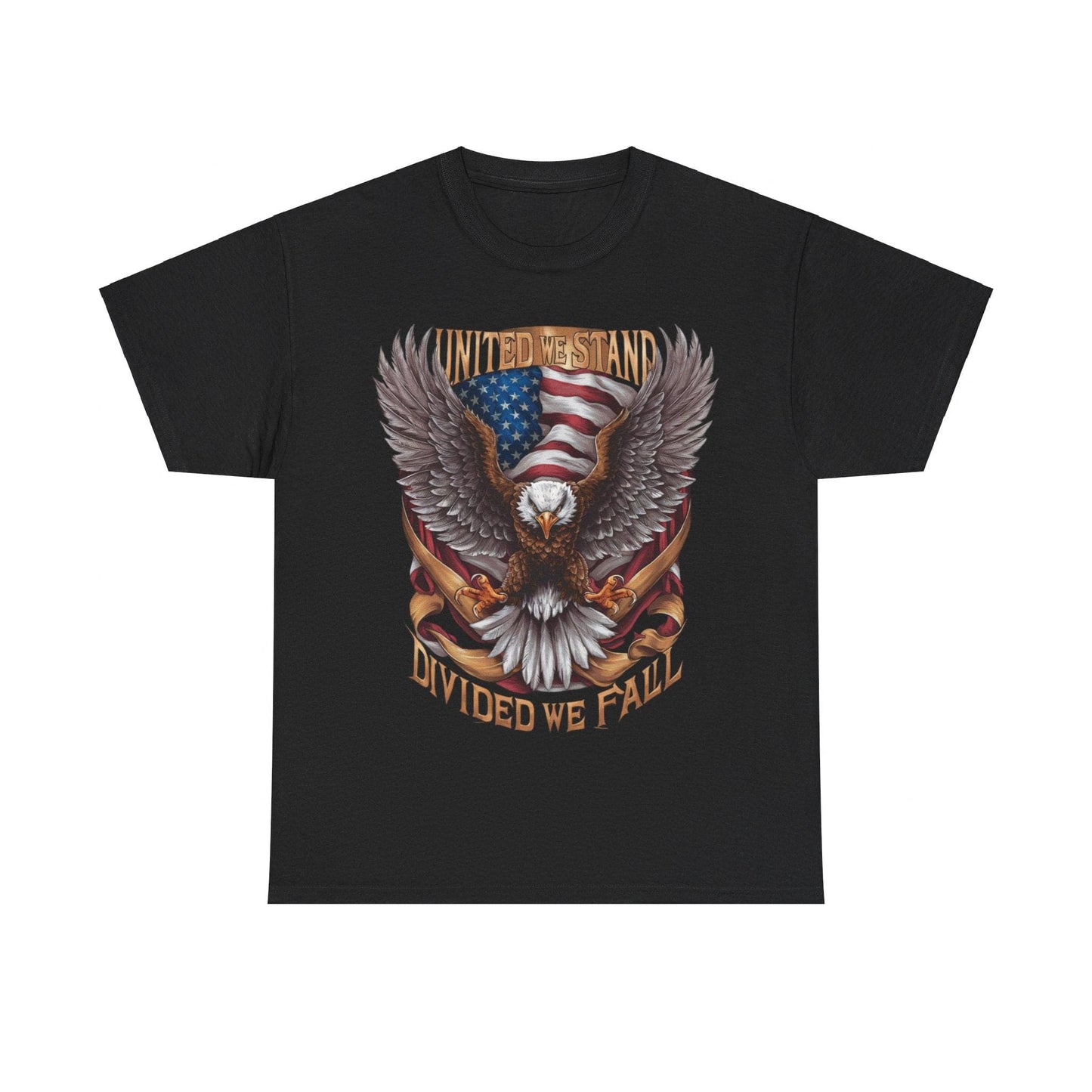 Unisex Heavy Cotton Tee - AMERICA - FLAG AND EAGLE - UNITED WE STAND, DIVIDED WE FALL