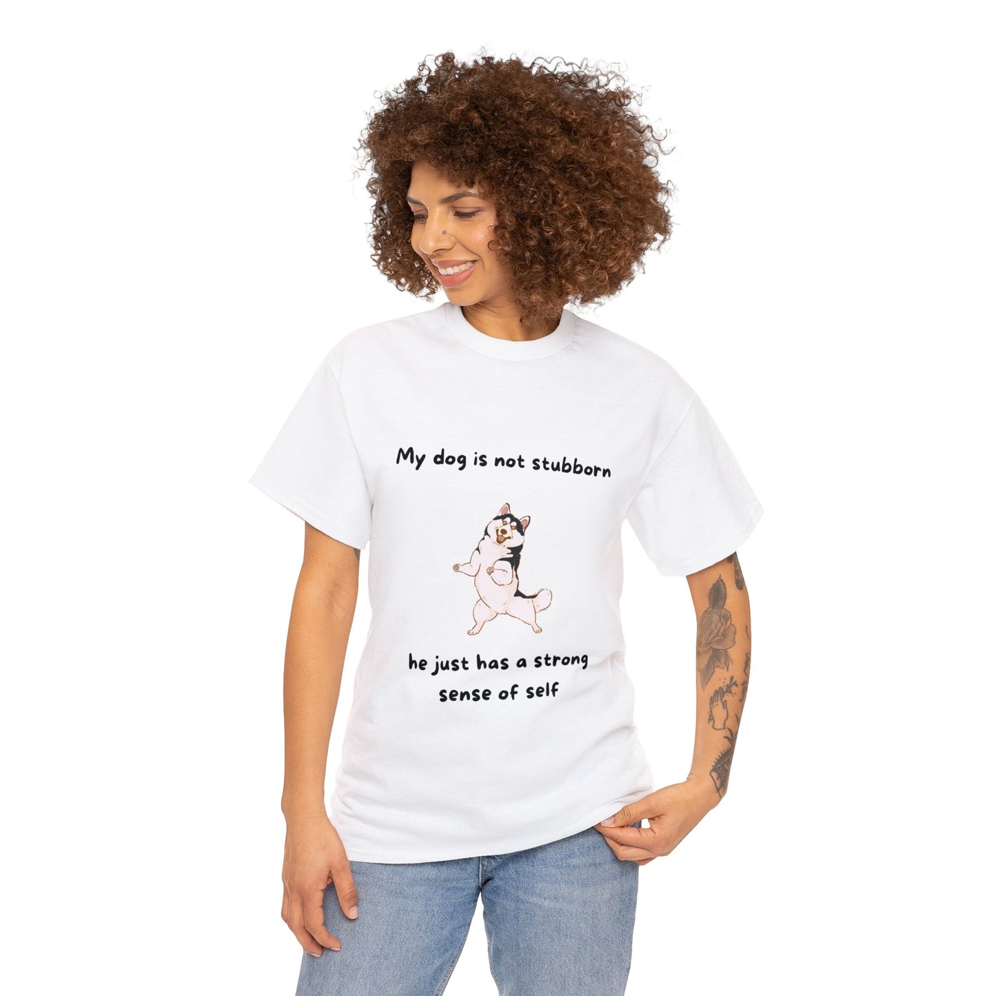 Unisex Heavy Cotton Tee - MY DOGS NOT STUBBORN- HUSKEY