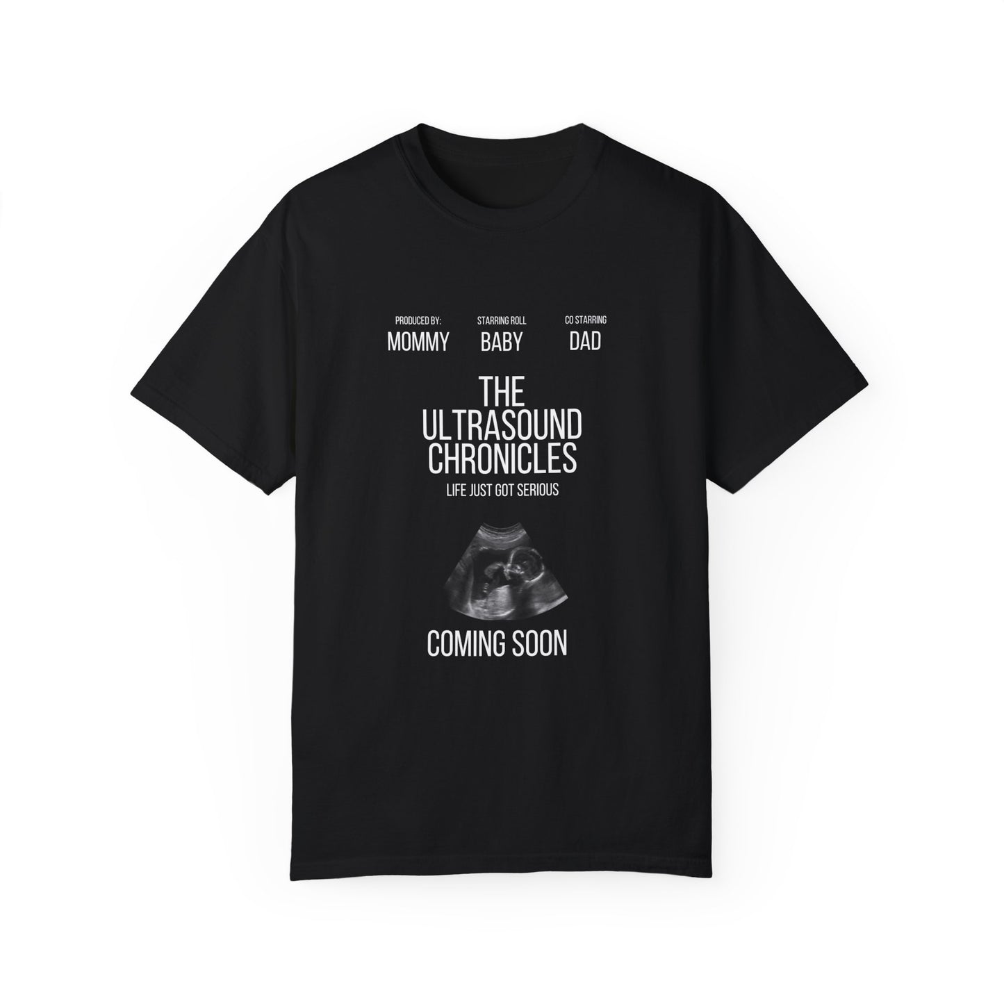 Stylish Comfort with Unisex Comfort Colors 1717 Garment-Dye- T-shirt- The Ultrasound Chronicles featuring an ultrasound image. Perfect for a baby shower or a Mom to be.