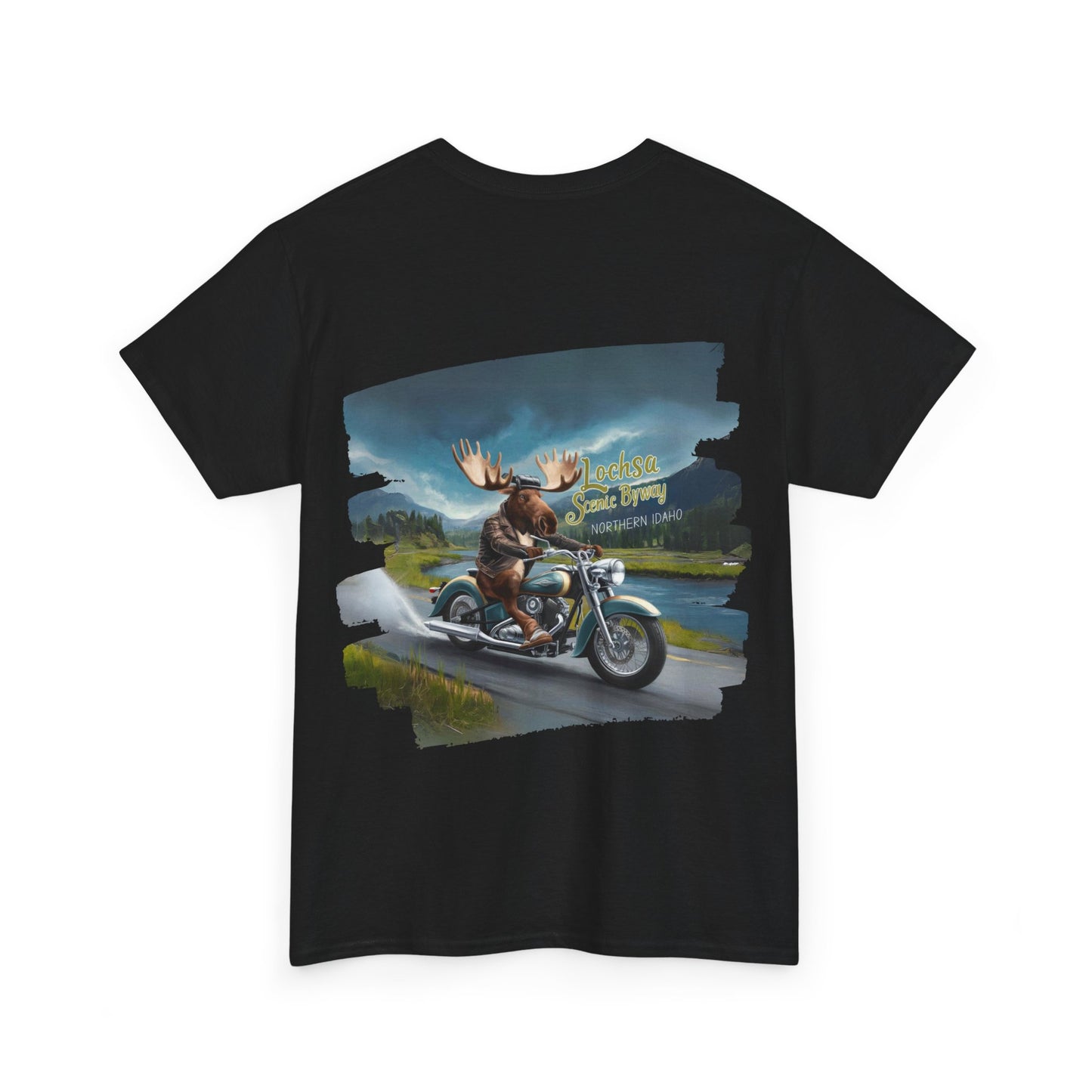 Unisex Heavy Cotton Tee -  LOCHSA BYWAY IDAHO BIKER MOOSE