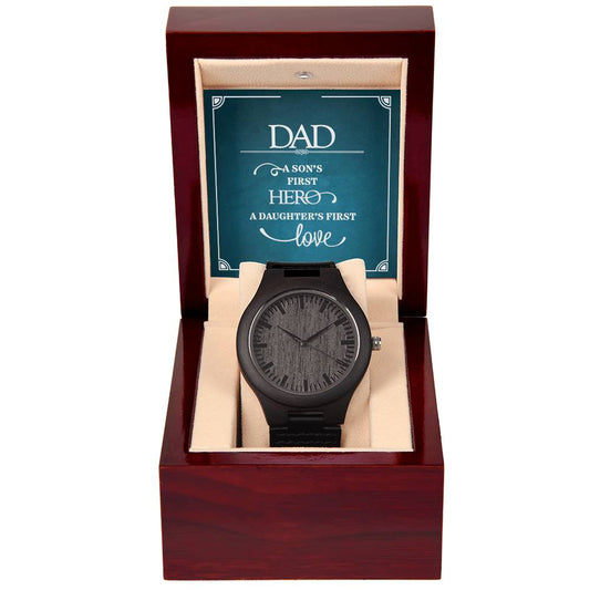 Dad a sons first Hero Wooden watch with Mahogany box