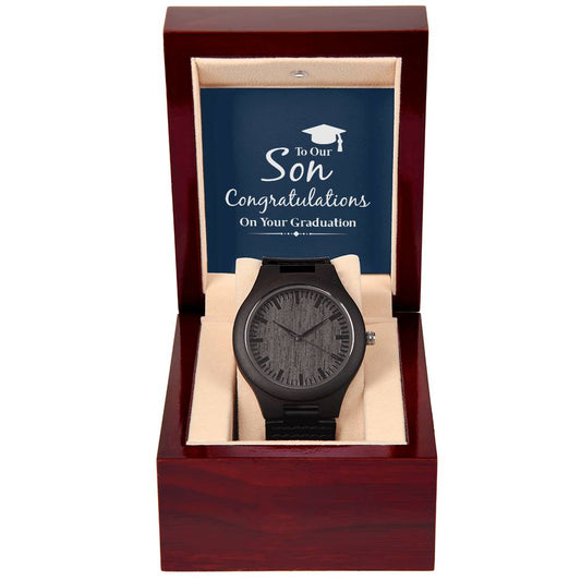 to our son congratulations on your graduation Wooden watch with Mahogany box