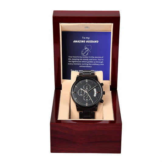 21_20240119_182411_0020 Black Chronograph Watch with Mahogany Box