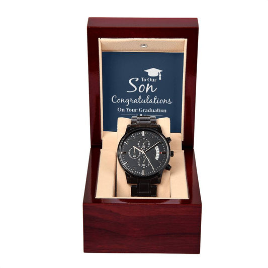 to our son congratulations on your graduation Black Chronograph Watch with Mahogany Box