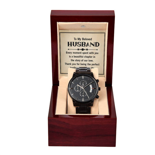 9_20240119_182410_0008 Black Chronograph Watch with Mahogany Box