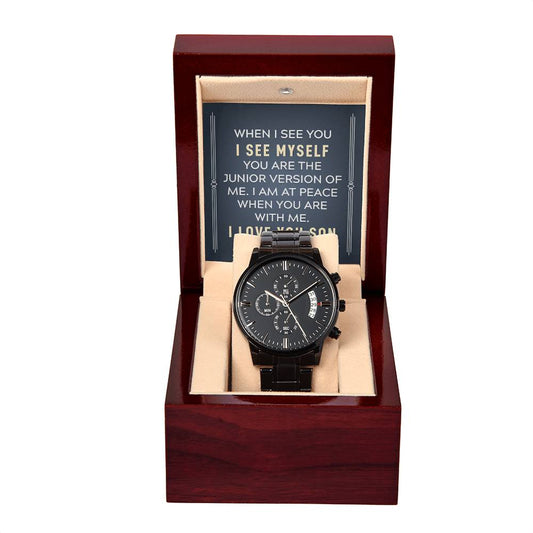 To my son-When I see you Black Chronograph Watch with Mahogany Box