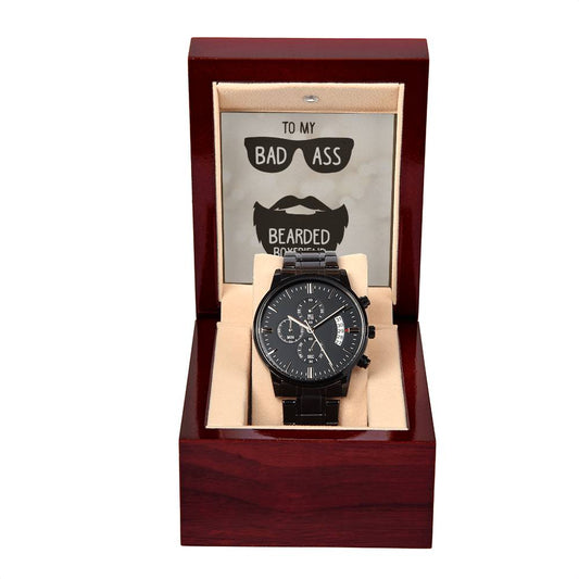 13_20240119_182410_0012 Black Chronograph Watch with Mahogany Box