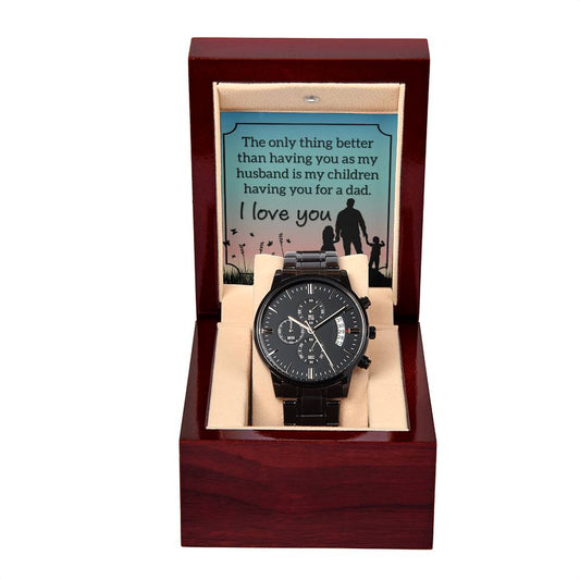 11_20240119_182410_0010 Black Chronograph Watch with Mahogany Box