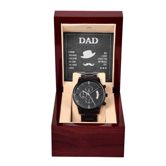 Dad I know you have loved me Black Chronograph Watch with Mahogany Box