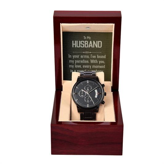 10_20240119_182410_0009 Black Chronograph Watch with Mahogany Box