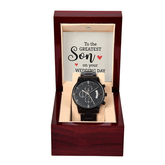 To the greatest son Black Chronograph Watch with Mahogany Box