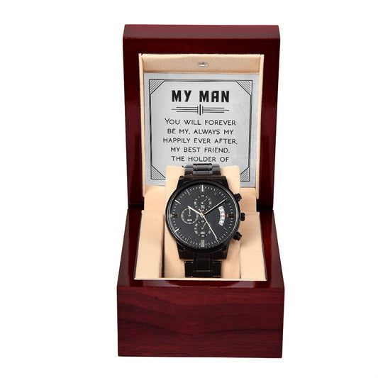 7_20240119_182410_0006 Black Chronograph Watch with Mahogany Box