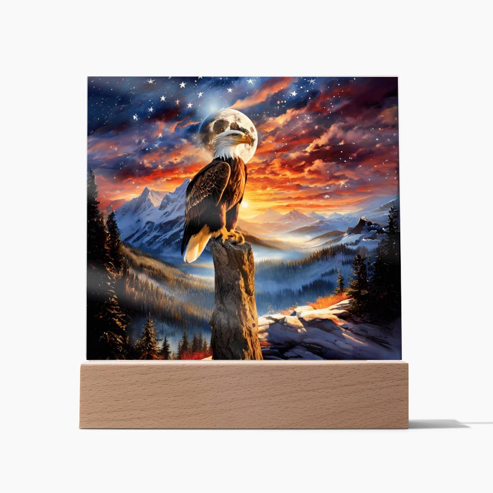 Acrylic Square Plaque- Unity's watch: a bald eagle's vigil beneath the stars and stripes