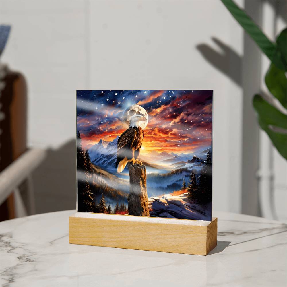 Acrylic Square Plaque- Unity's watch: a bald eagle's vigil beneath the stars and stripes