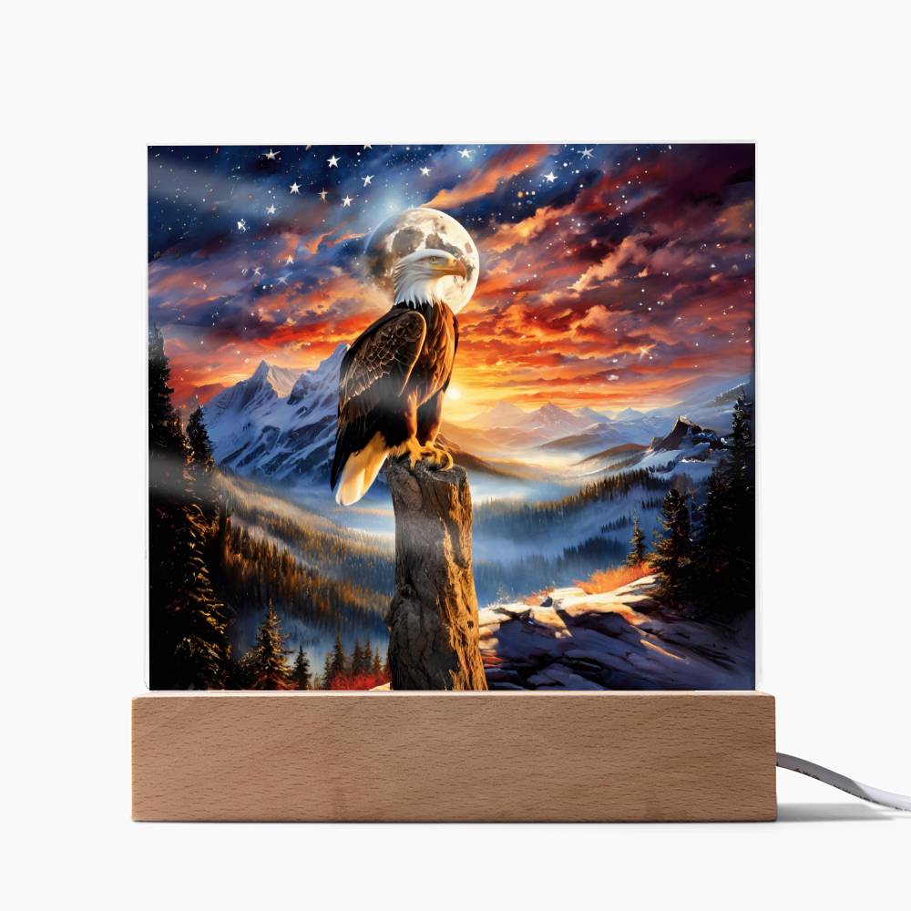 Acrylic Square Plaque- Unity's watch: a bald eagle's vigil beneath the stars and stripes