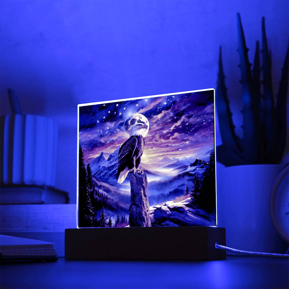 Acrylic Square Plaque- Unity's watch: a bald eagle's vigil beneath the stars and stripes