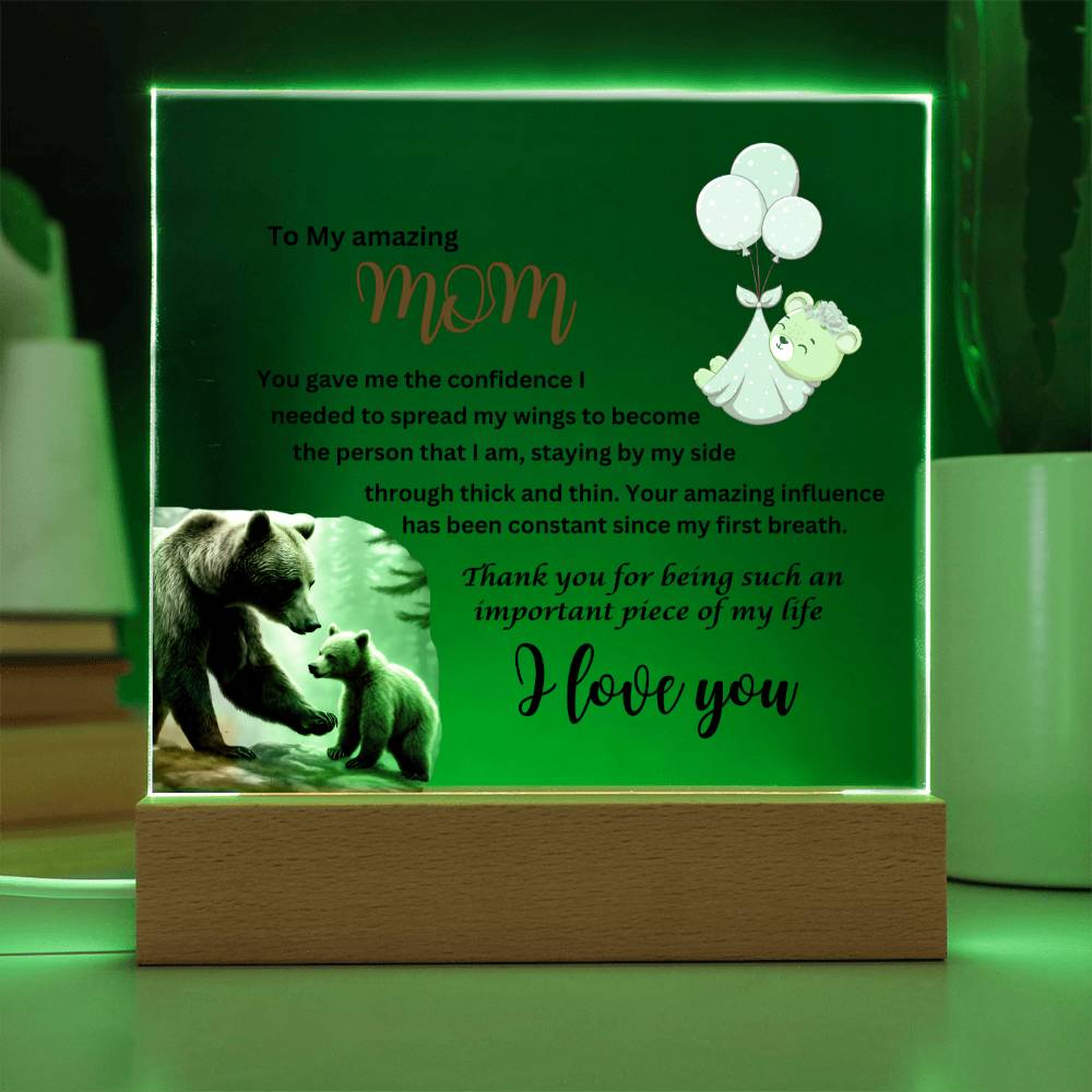 Acrylic square plaque- mom you gave me the courage bear from daughter