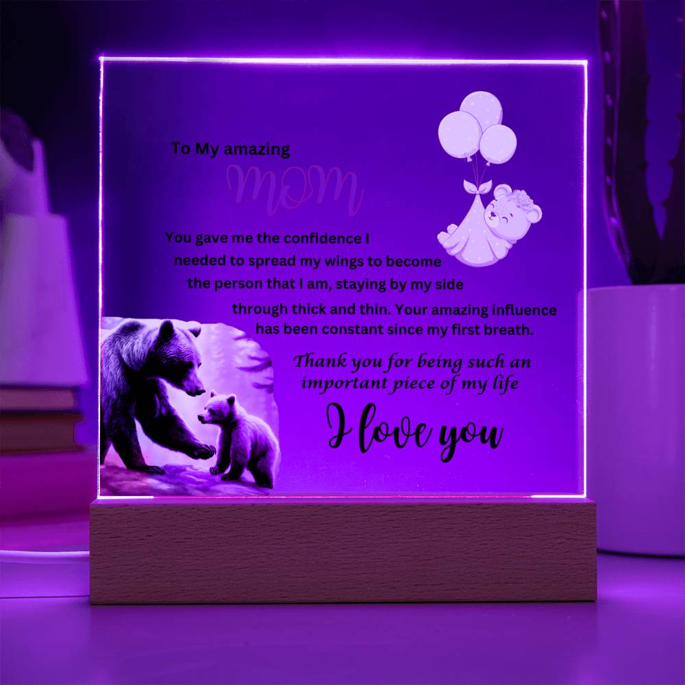 Acrylic square plaque- mom you gave me the courage bear from daughter