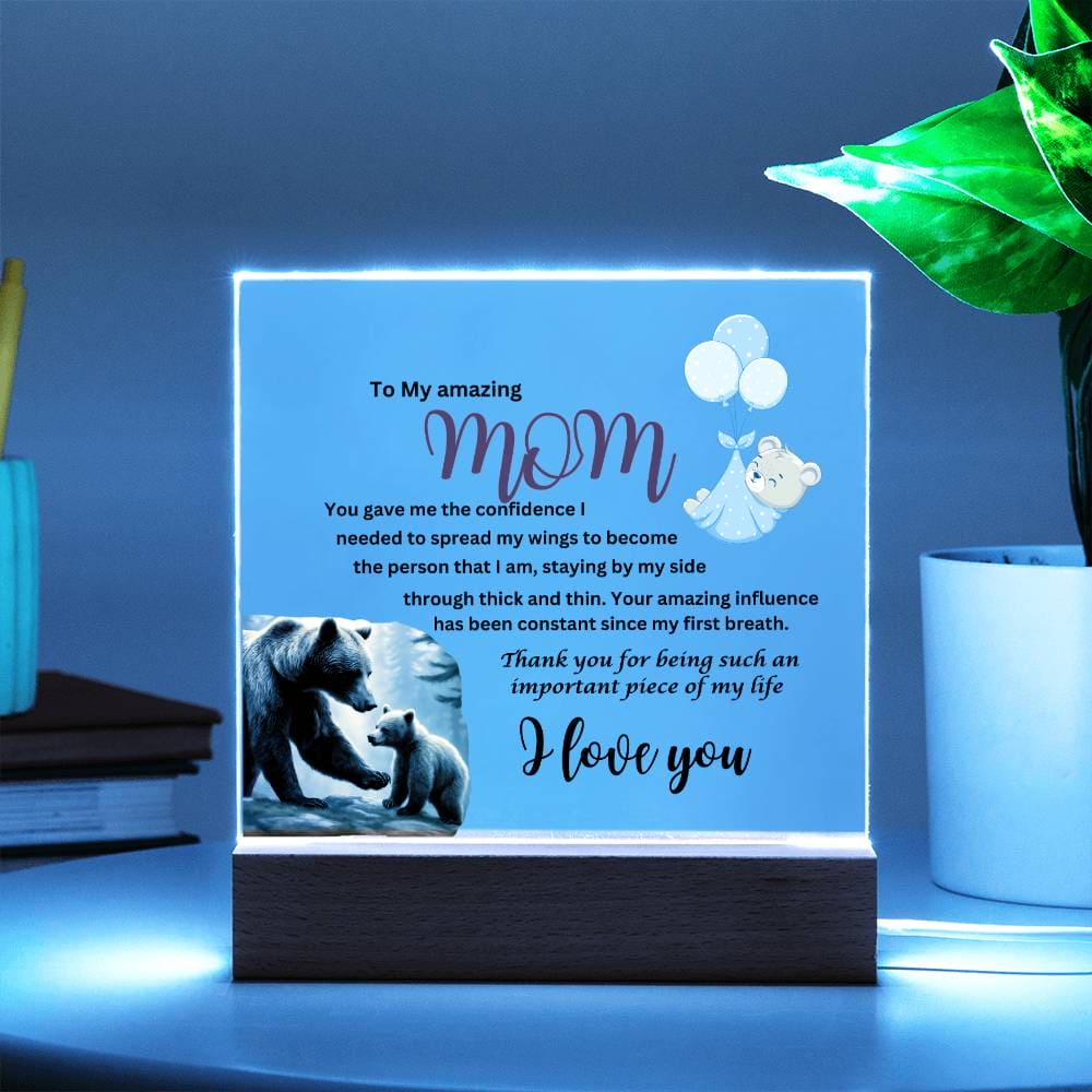 Acrylic square plaque- mom you gave me the courage from son bear