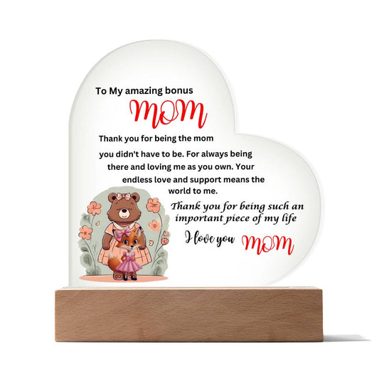 to my amazing bonus mom from daughter acrylic heart with wooden base