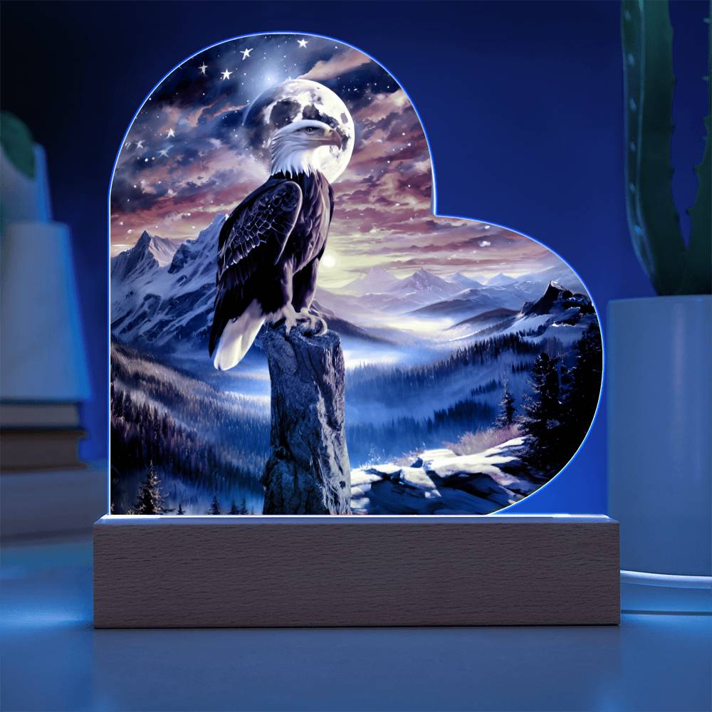 Acrylic heart Plaque- Unity's watch: a bald eagle's vigil beneath the stars and stripes