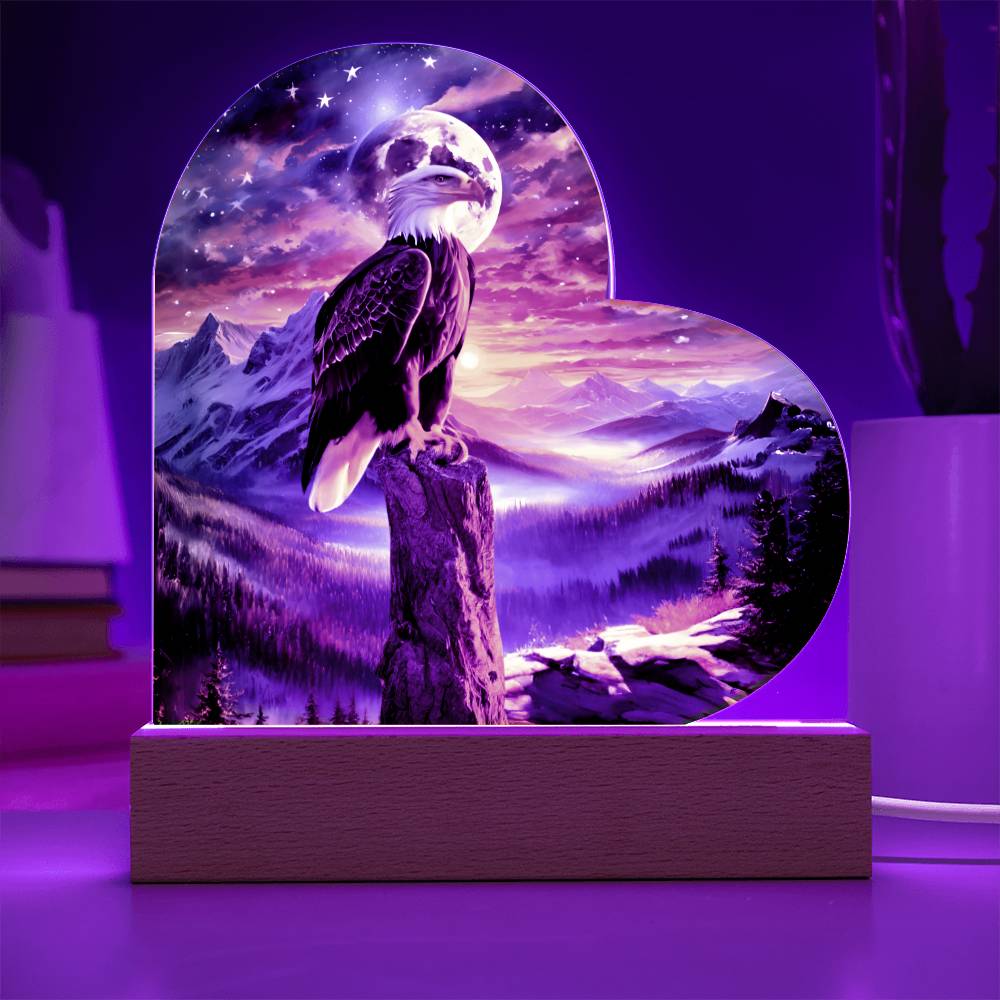 Acrylic heart Plaque- Unity's watch: a bald eagle's vigil beneath the stars and stripes