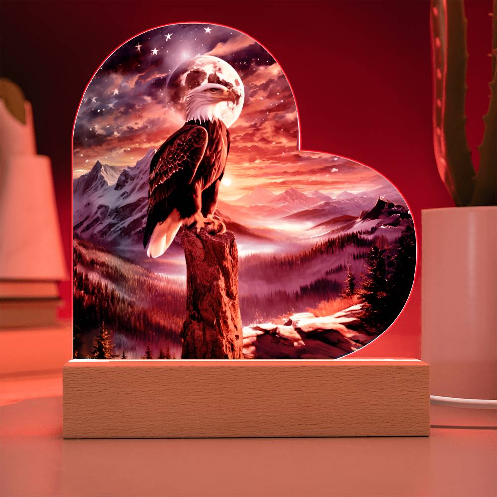 Acrylic heart Plaque- Unity's watch: a bald eagle's vigil beneath the stars and stripes