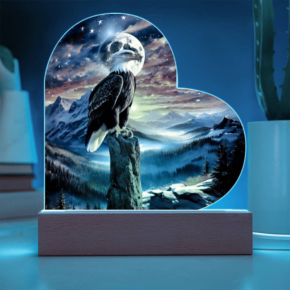 Acrylic heart Plaque- Unity's watch: a bald eagle's vigil beneath the stars and stripes