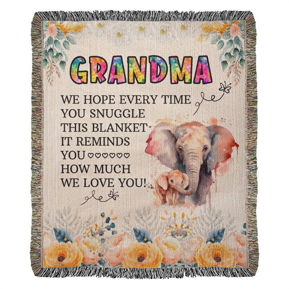 50x60 Heirloom Woven Blanket- Grandma w/ wise elephant