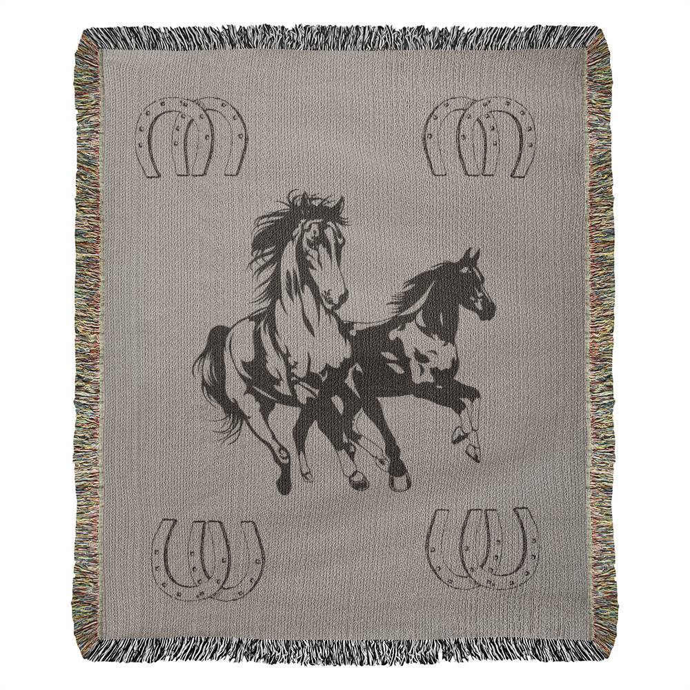 50x60 Heirloom Woven Blanket-2  horses grey