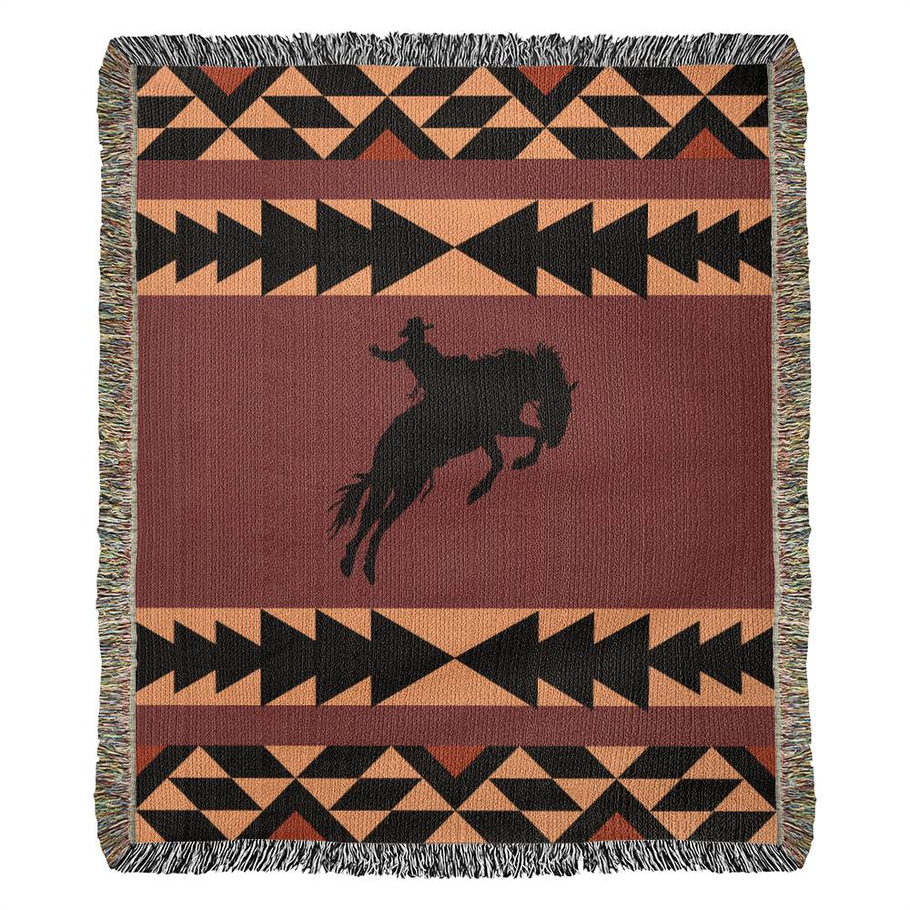 50x60 Heirloom Woven Blanket- southwestern bronc rider brown