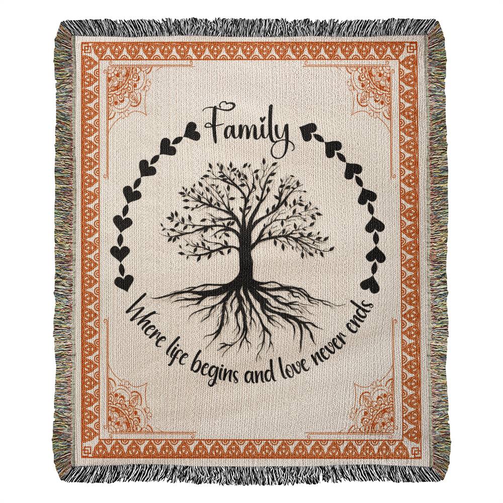 50x60 Heirloom Woven Blanket- family tree customizable