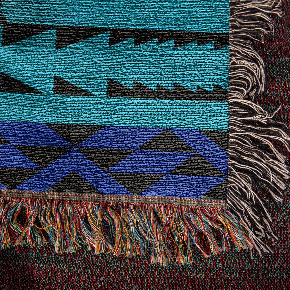 50x60 Heirloom Woven Blanket- southwestern bronc rider barbedwire blue