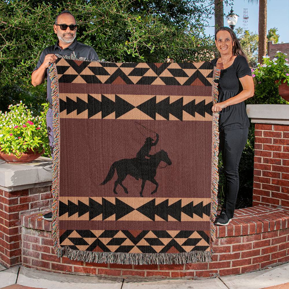 50x60 Heirloom Woven Blanket-southwestern roping brown